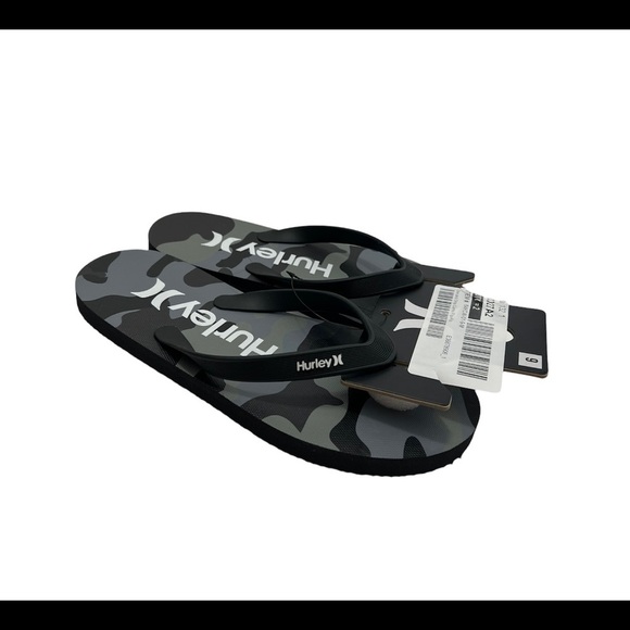 Hurley Mens Size 9 Flip Flops Black Gray Sandals Camo camouflage slides - Picture 12 of 15